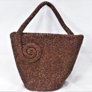 1940's Copper glass beaded handbag purse evening bag